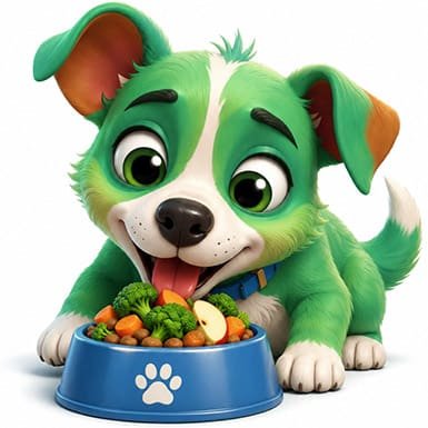 Cora with a food bowl